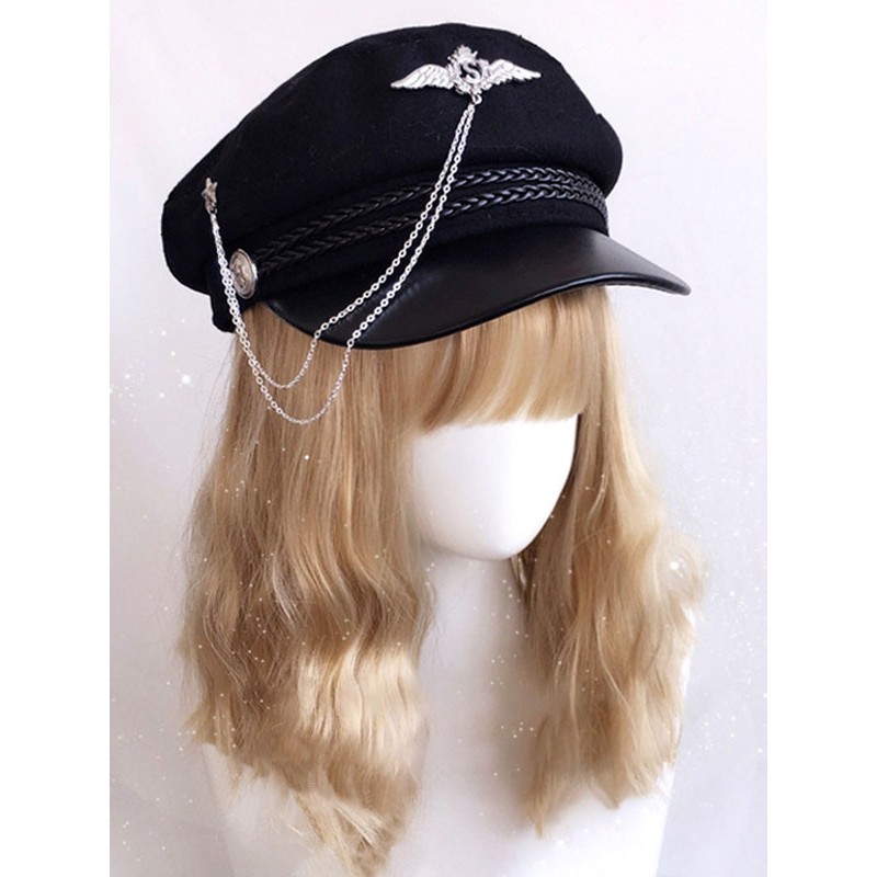 Gothic Lolita Hat Chains Polyester Black Lolita Hats Accessories Steampunk Daily Casual