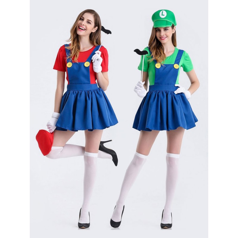 Super Mario Bros Mario Cosplay Costume Carnival Two Piece Set With Hat Mustache Waluigi Costume