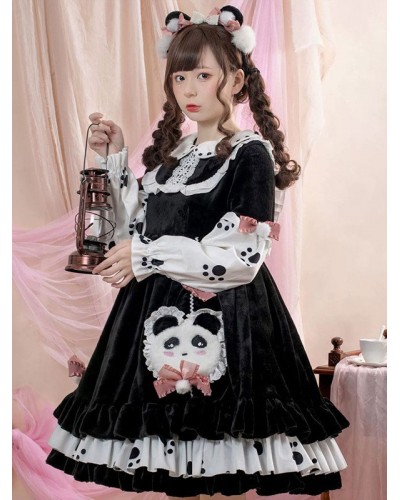 Sweet Lolita Dress Color Block Polyester Long Sleeves Dress