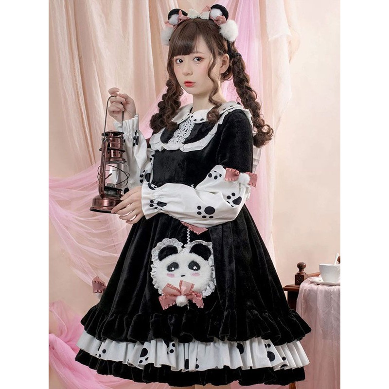 Sweet Lolita Dress Color Block Polyester Long Sleeves Dress