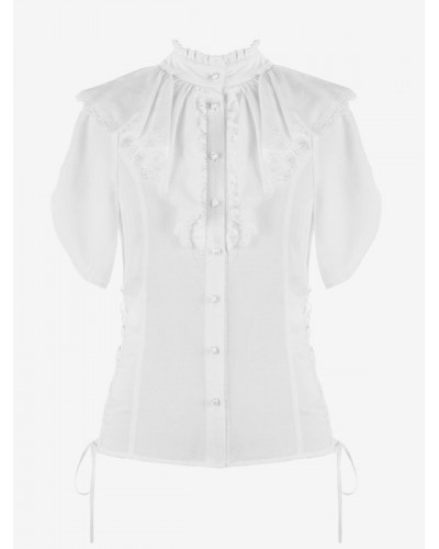 Style Lolita Lolita Top Ruffles Short Sleeves Blouse White Lolita Shirt Blouses Sweet ROCOCO Daily Casual Tea Party