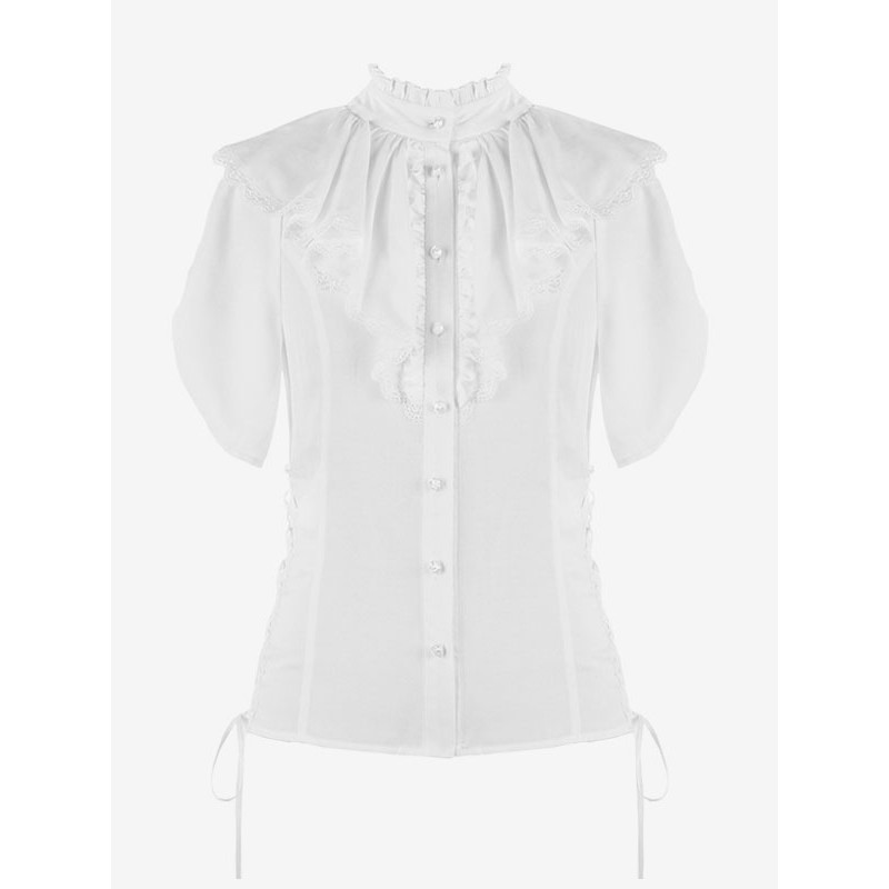 Style Lolita Lolita Top Ruffles Short Sleeves Blouse White Lolita Shirt Blouses Sweet ROCOCO Daily Casual Tea Party