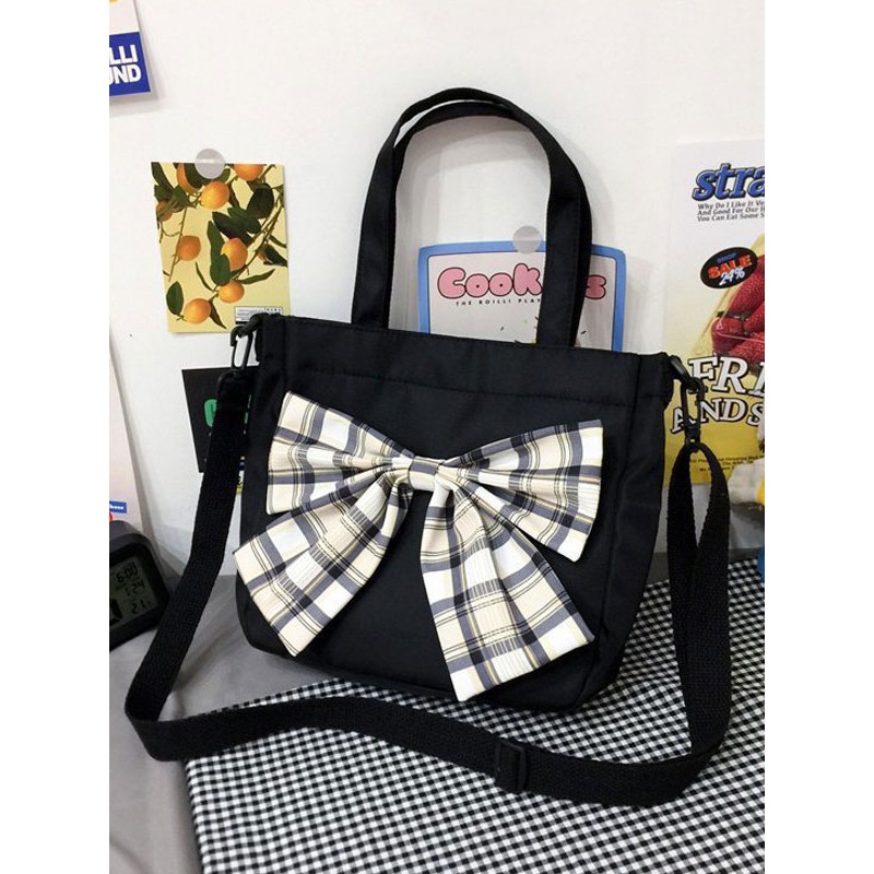 Black Lolita Bag Polyester Bows Lolita Accessories Handbag Daily Casual