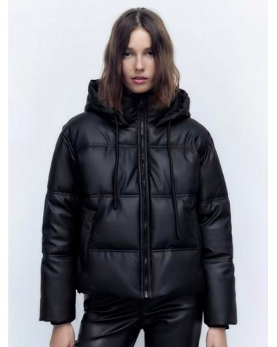 Puffer Coats Black Hooded Pockets Zipper Long Sleeves Outerwear Quilted Coat Fall Winter