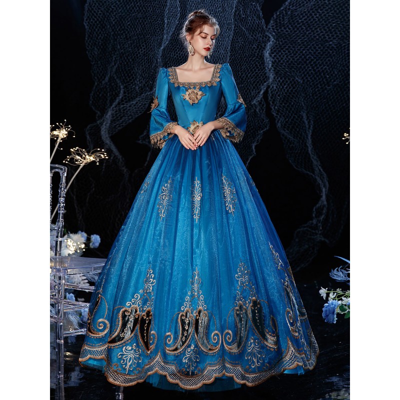 Women Rococo Victorian Retro Costume Dress Royal Blue Masquerade Lace Cotton Cosplay Costume Carnival Euro-Style