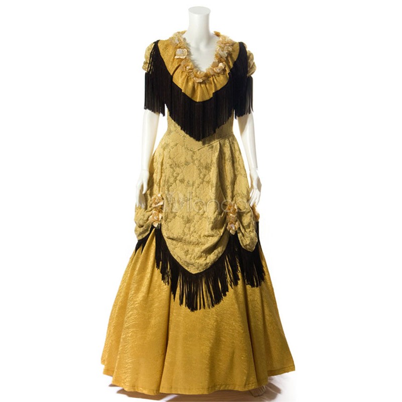 Dress Polyester Traditional Rococo Tassel Yellow Costume Cosplay Renaissance Halloween