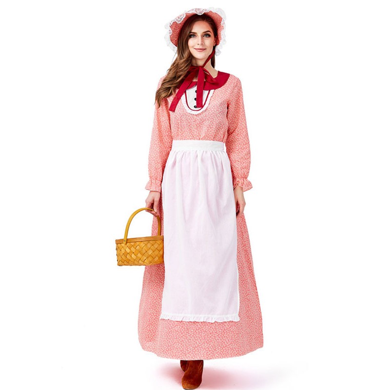 Retro Medieval Scotland Dress Women Black Pink Flowers Print Long Sleeves Ruffles Vintage Garden Fashion Patchwork Prairie Chic Sukol Dress Maid Mardi Gras Halloween