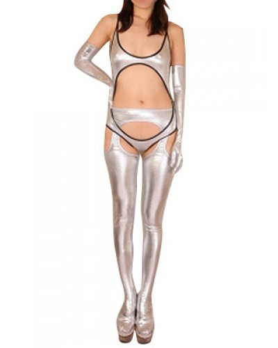 Silver Shiny Metallic Sexy Three-Set Costume