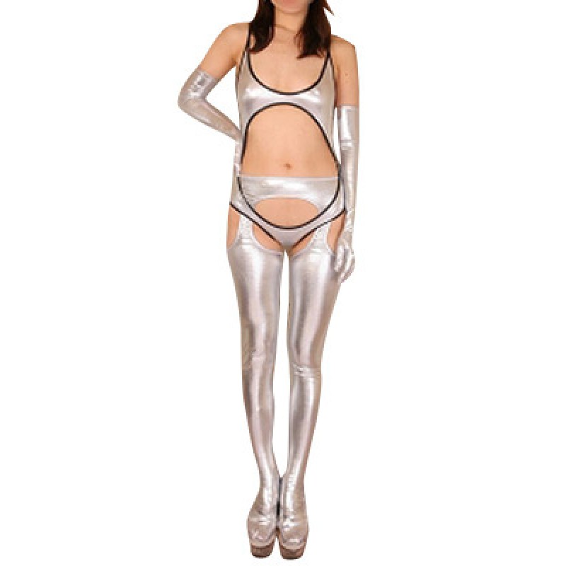 Silver Shiny Metallic Sexy Three-Set Costume