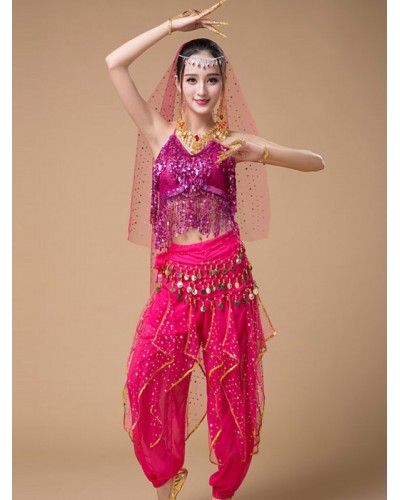 Belly Dance Costumes Sequin Fringe Rose Polka Dot Belly Dancer Tulle Belly Dance Wear For Women Performance