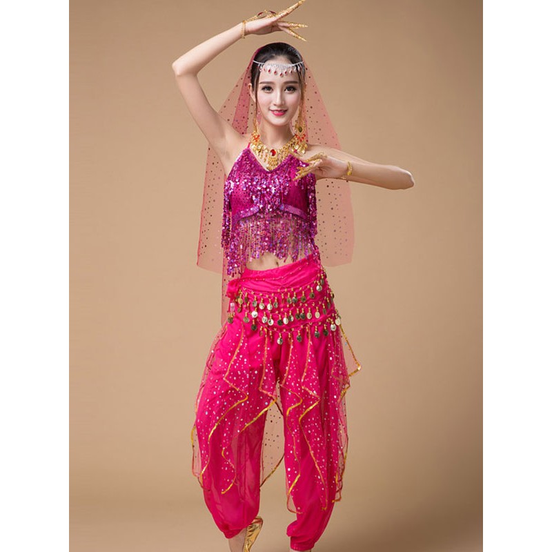 Belly Dance Costumes Sequin Fringe Rose Polka Dot Belly Dancer Tulle Belly Dance Wear For Women Performance