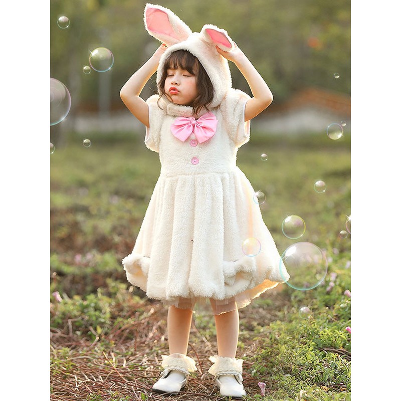 Kids Carnival Cosplay Costumes Bunny Dress with Hood Hat For Child