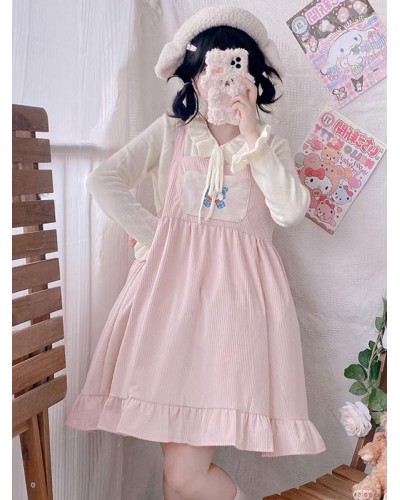 Sweet Lolita Dress Polyester Sleeveless Bows Jumper Dress