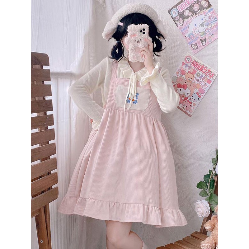 Sweet Lolita Dress Polyester Sleeveless Bows Jumper Dress