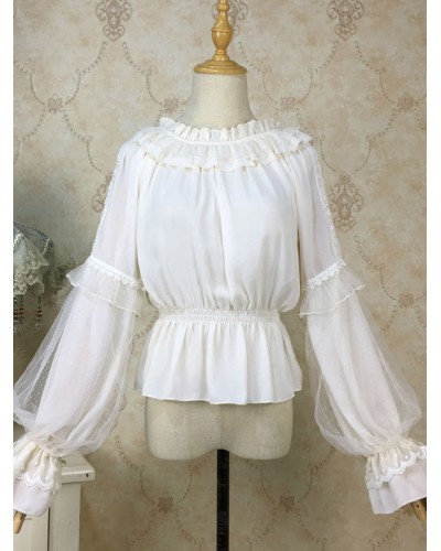 Eric White Lolita Blouses Lace Ruffles Lolita Top Long Sleeves Lolita Shirt Spring Summer