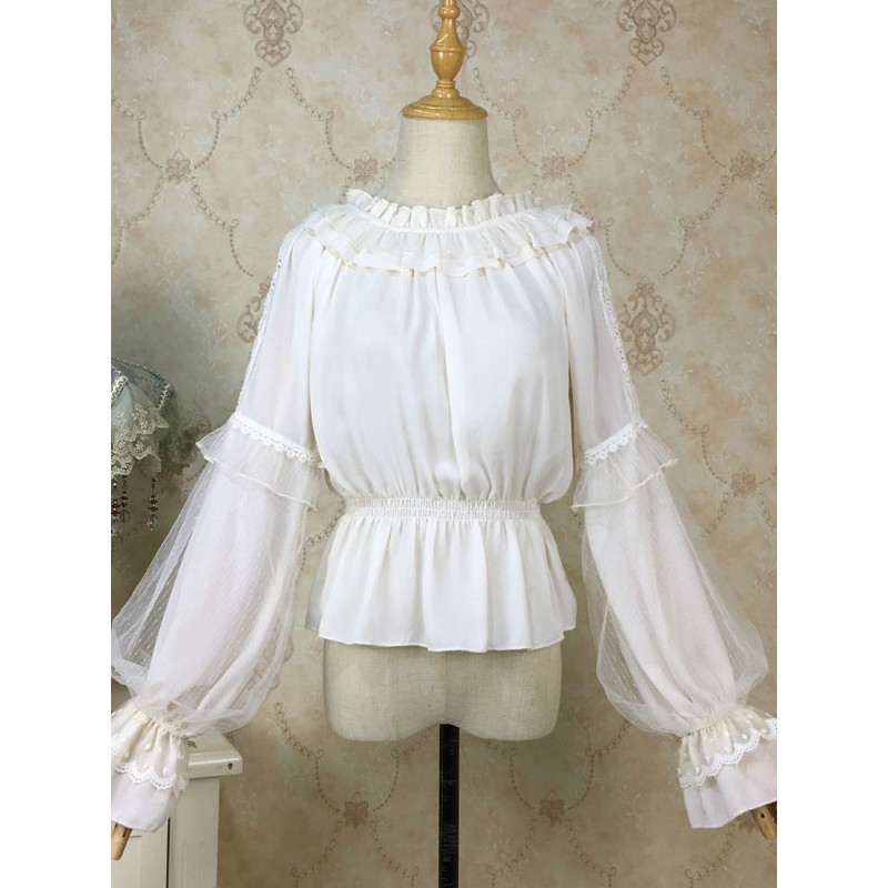 Eric White Lolita Blouses Lace Ruffles Lolita Top Long Sleeves Lolita Shirt Spring Summer