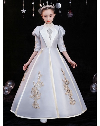 Polyester Fiber Tea Party 3/4 Length Sleeves Polyester Jumpsuit Gothic Silver Kids' Lolita Dresses