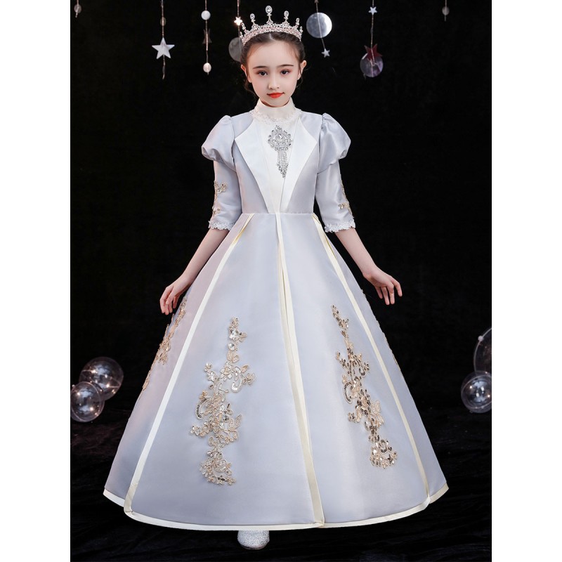 Polyester Fiber Tea Party 3/4 Length Sleeves Polyester Jumpsuit Gothic Silver Kids' Lolita Dresses