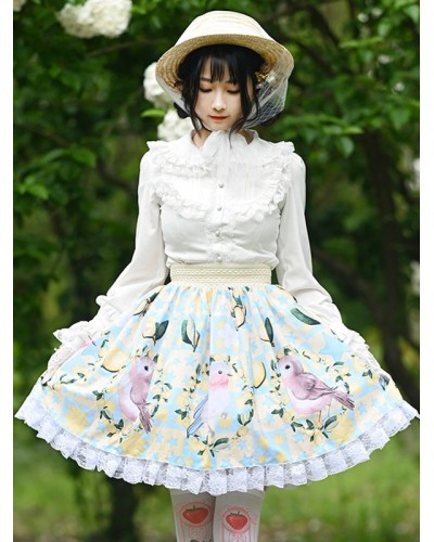 Lolita Overskirt Animal Print Light Sky Blue Tea Party Daily Casual Lace Lolita Skirts Sweet Spring Summer Fall Winter