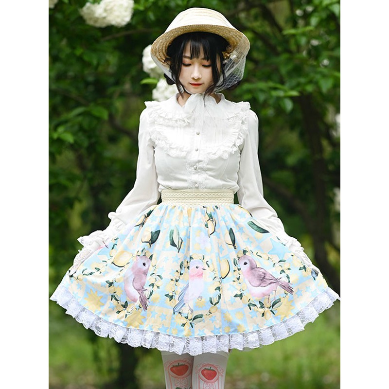 Lolita Overskirt Animal Print Light Sky Blue Tea Party Daily Casual Lace Lolita Skirts Sweet Spring Summer Fall Winter