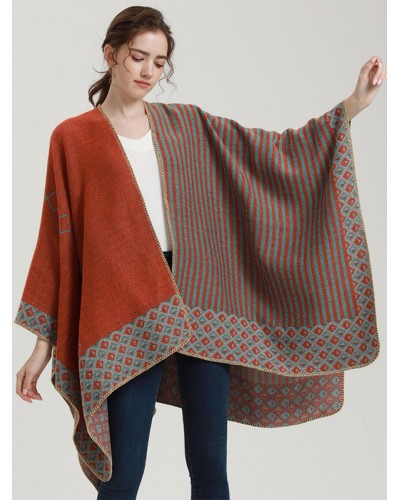 Women Cape Geometric Color Block Poncho Poncho  Cape Fall Winter Daily Casual Street Wear