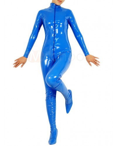 Deep Blue PVC Catsuit Front Open Full Bodysuit