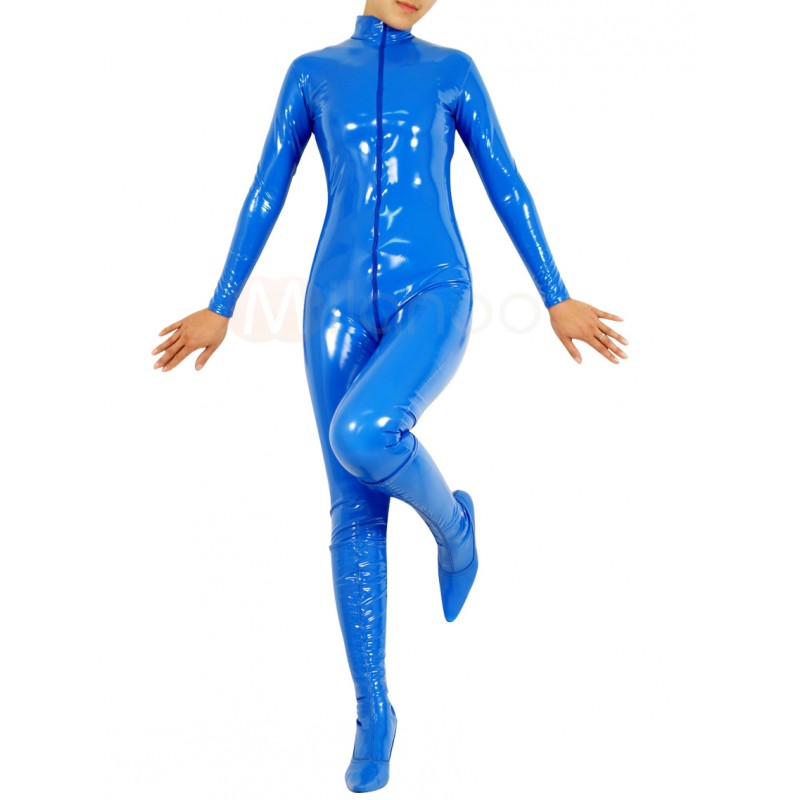 Deep Blue PVC Catsuit Front Open Full Bodysuit