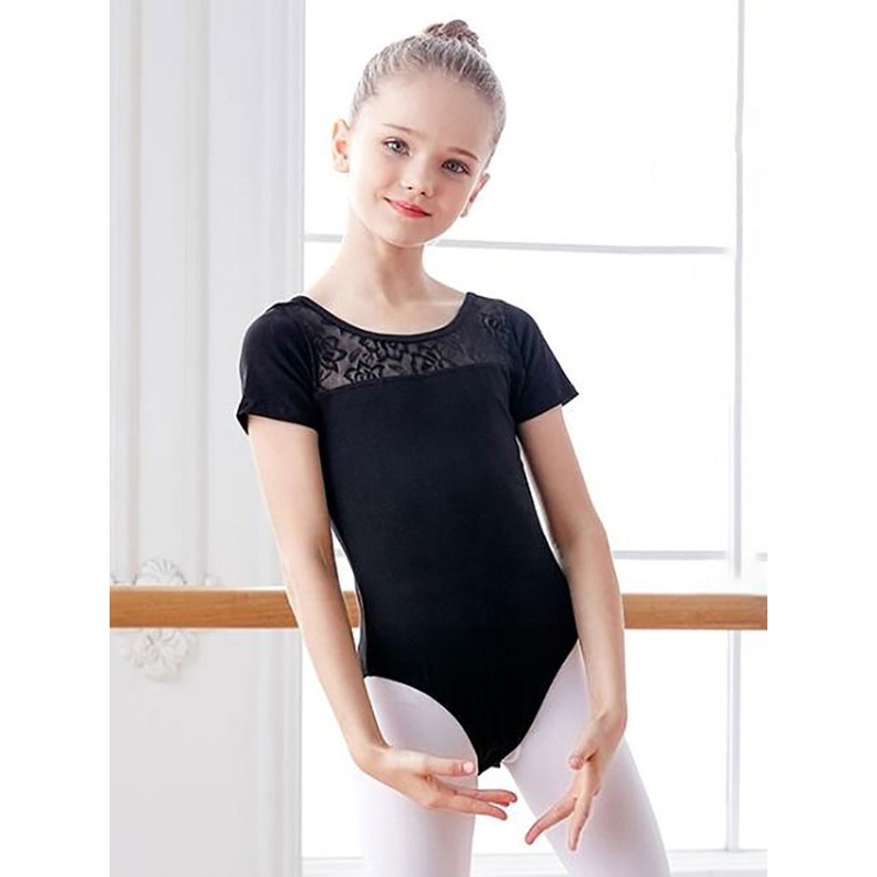 Women Ballet Dance Costumes Black 's Kid's Ballerina Lace Pleated Artwork Shaping Lycra Spandex Dancing Wear Jumpsuit Elegant Art Deco/Retro