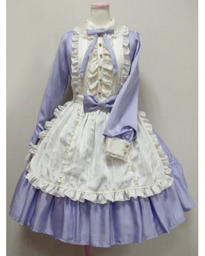 Sweet Lolita Dress OP Ocean Blue Turndown Collar Long Sleeve Lolita One Piece Dress  Tea Party