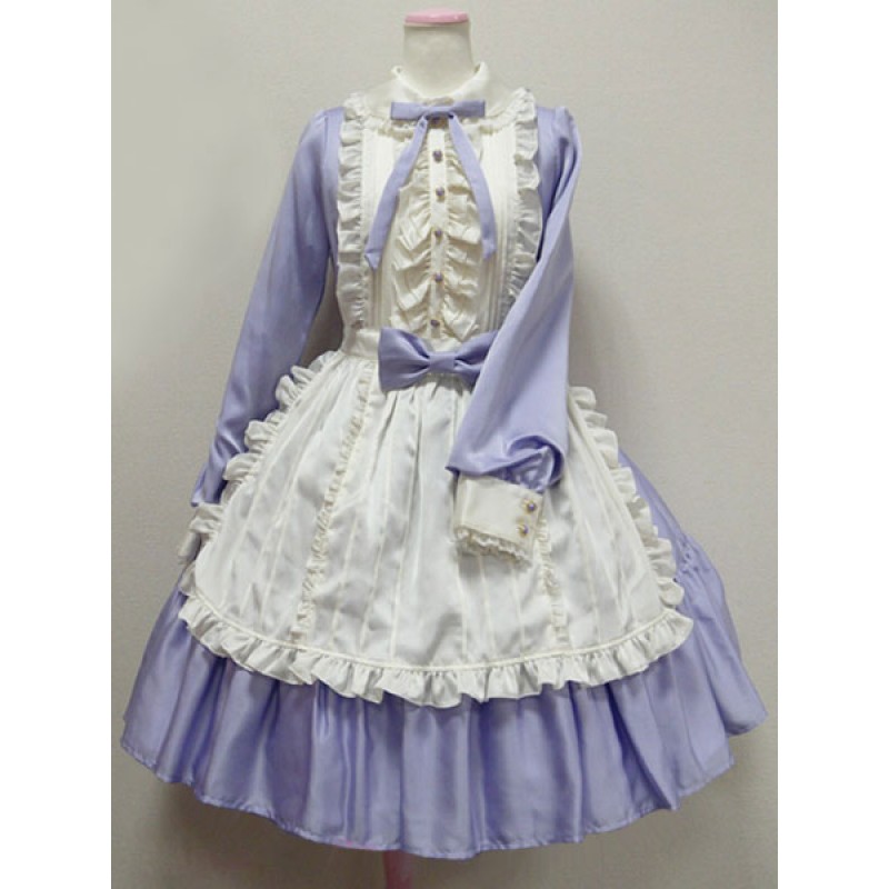 Sweet Lolita Dress OP Ocean Blue Turndown Collar Long Sleeve Lolita One Piece Dress  Tea Party