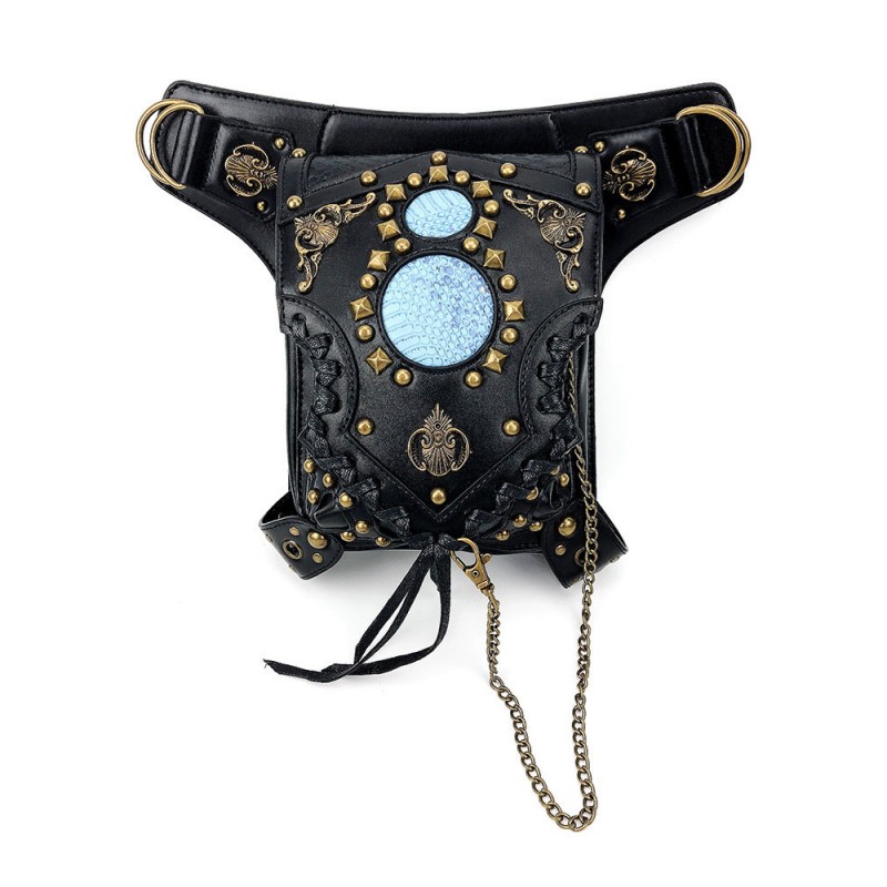 Gothic Lolita Bag Black Metal Details Rivets Waist Pack PU Leather Lolita Accessories Steampunk