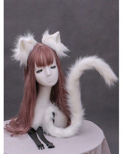 Sweet Lolita White Cats Ears Cats Tail Lolita Accessory Outfits Accessories Daily Casual