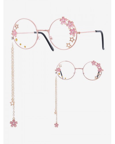 Sweet Lolita Glasses Pink Chains Flowers Stars Round Frame Sunglasses Daily Casual