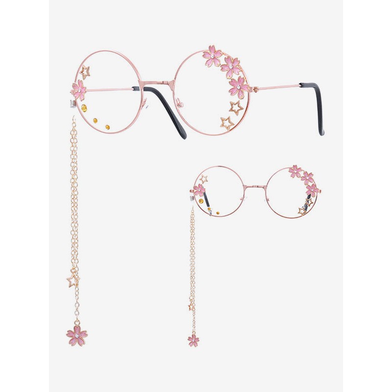 Sweet Lolita Glasses Pink Chains Flowers Stars Round Frame Sunglasses Daily Casual