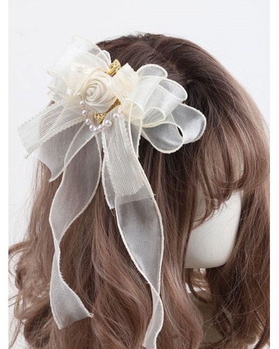 Lolita Ecru White Flowers Pearls Bows Polyester Fiber Headwear Miscellaneous Accessories Sweet ROCOCO Daily Casual Tea Party