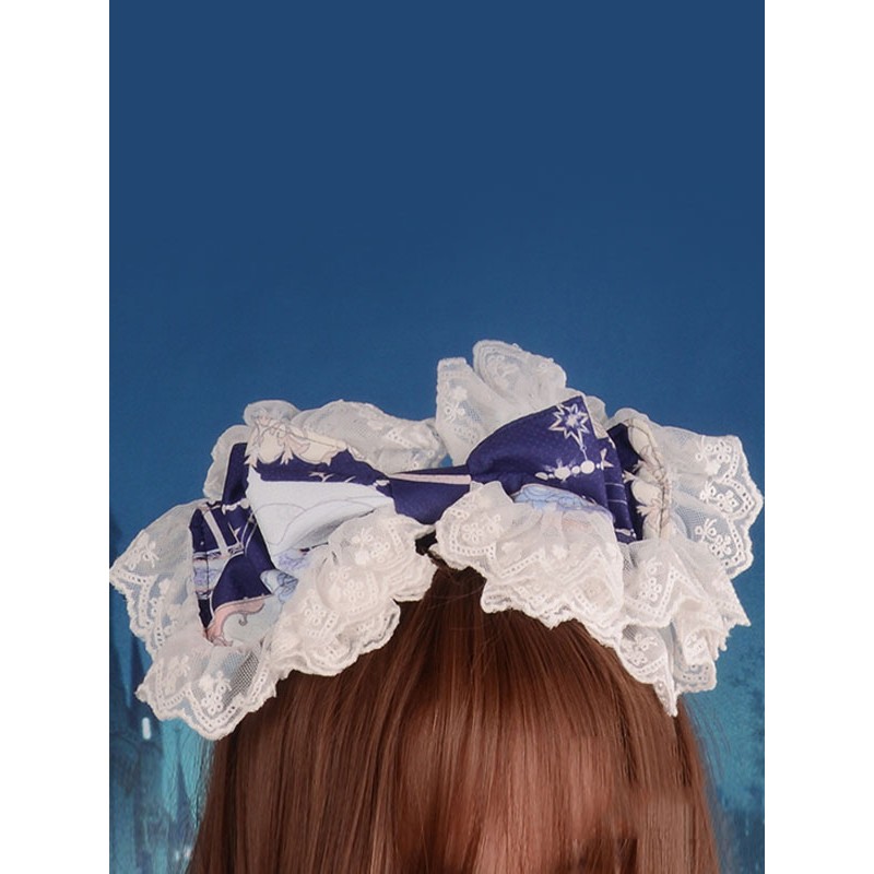 Lolita Headpieces Lac Bows Blue Ruffle Tiered Lolita Hairpins Sweet