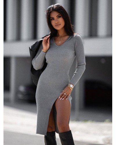 Dresses V-Neck Split Low-slit Long Sleeves Casual Pencil Dress Bodycon Street Wear Daily Casual Dating