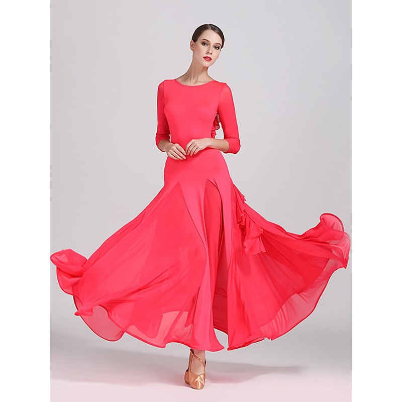 Room Dance Costumes Silk Ruffle Backless Dress Dancer Women Dancing Wear Ball