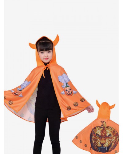 Halloween Costumes For Kids Orange Pumpkin Pattern Polyester Fiber Polyester Cloak Holiday Costume Cape