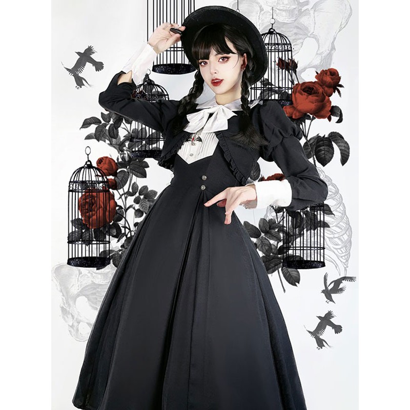 Gothic Lolita Dresses Ruffles Pleated Black