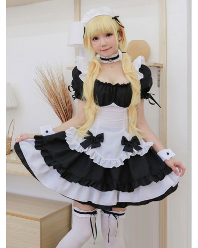 Sweet Lolita OP Dress Polyester Short Sleeves Ruffles Bows Sweet Lolita One Piece Dress