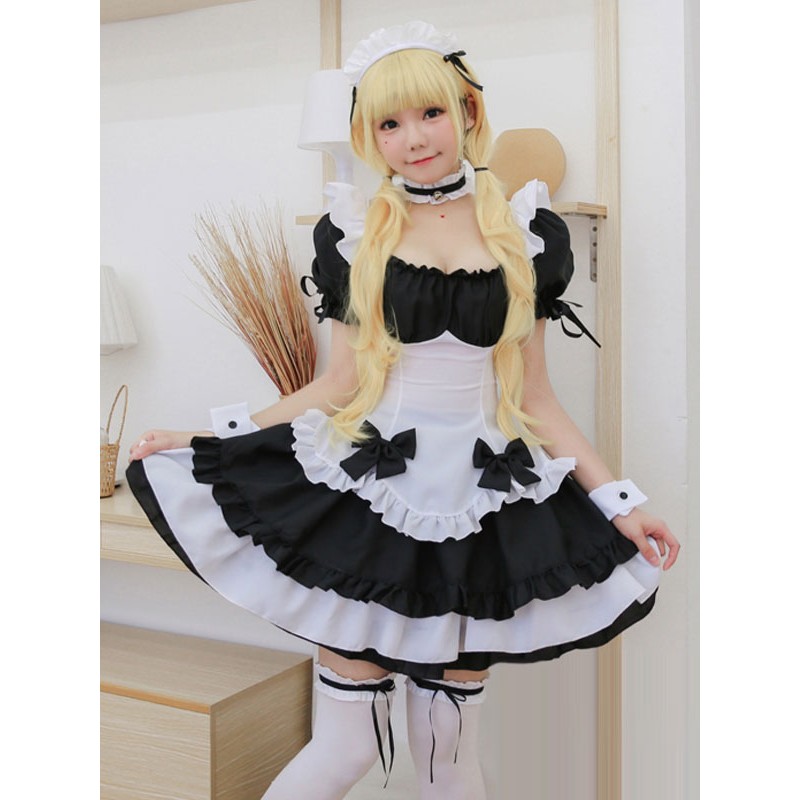 Sweet Lolita OP Dress Polyester Short Sleeves Ruffles Bows Sweet Lolita One Piece Dress