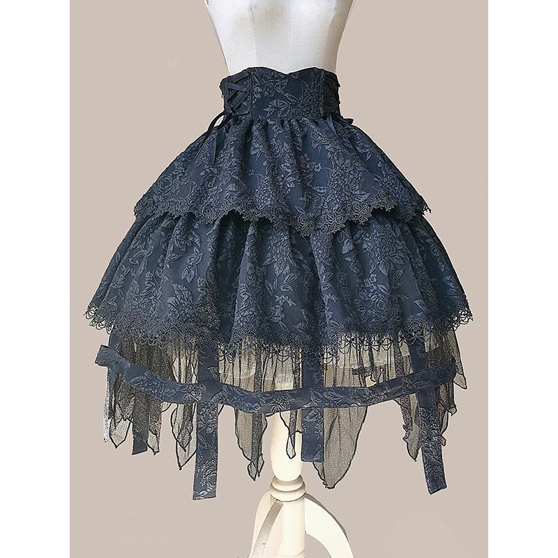 Lolita Dresses Lace Up Black Black Gothic Spring Fall Winter