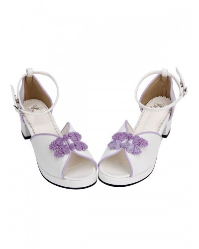 Sweet Lolita Shoes Chinese Style White Peep Toe Ankle Strap Heeled Lolita Sandals