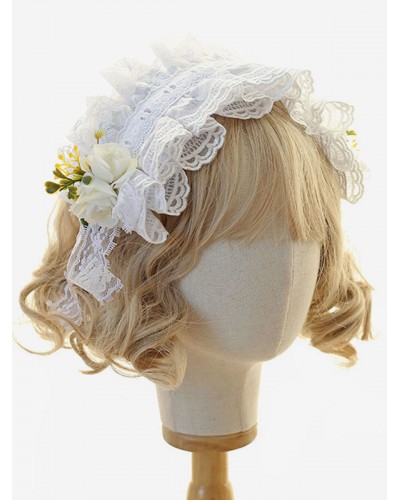 Sweet Lolita Headdress White Lace Flower Headwear Lolita Hair Accessories Headband Daily Casual