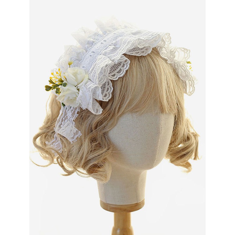 Sweet Lolita Headdress White Lace Flower Headwear Lolita Hair Accessories Headband Daily Casual