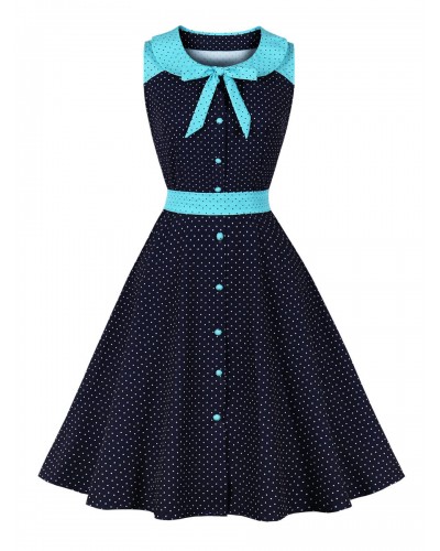 Vintage Dress 1950s Audrey Hepburn Style Sleeveless Woman's Knee Length Polka Dot Swing Dress Bodycon Retro Summer