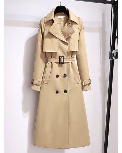 Long Coat For Woman Turndown Collar Long Sleeve Thicken Khaki Woolen Coat Casual Winter