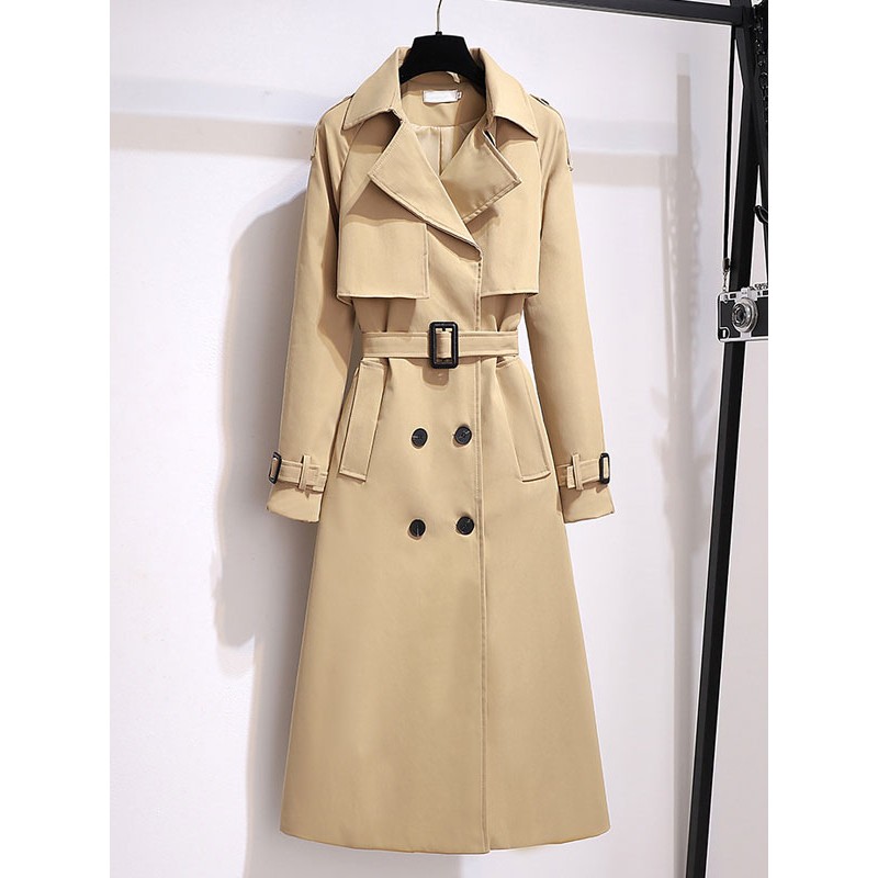 Long Coat For Woman Turndown Collar Long Sleeve Thicken Khaki Woolen Coat Casual Winter