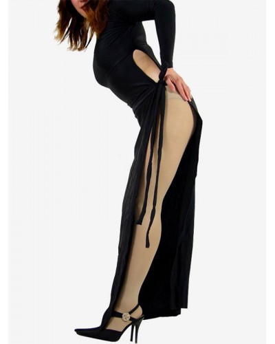 Halloween Black High Slit Lycra Spandex Catsuit Dress